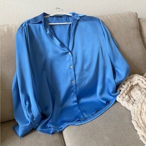 Zara Sky Blue Satin Blouse
